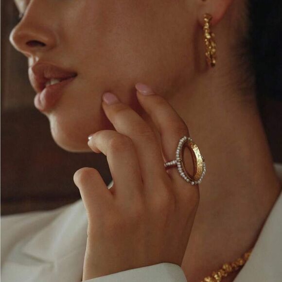 Gold and Silver Women's Ring Q407 - Picture 2 of 8